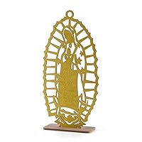 12 Lady Guadalupe Virgin Mary Glitter Wood Silver Gold with Stand Laser Cutout Wooden Baptism Centerpiece First Communion Quinceañera Party Favors Home Decor Christening (Gold Glitter)