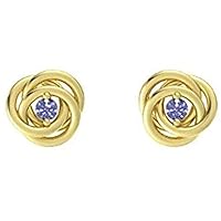 Round Shape Created Tanzanite 925 Sterling Silver Rose Flower Interlocking Earrings 14k White/Yellow/Rose Gold Plated