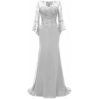 Women's Mermaid Mother of The Bride Dresses Lace Ruffle Sleeves Long Evening Party Gown