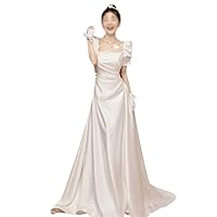 Satin Wedding Dress Bride French Welcome and Outgoing Dress Forest Style Super Immortal Small Tail Dress