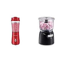 Hamilton Beach Portable Blender for Shakes and Smoothies with 14 Oz & Electric Vegetable Chopper & Mini Food Processor, 3-Cup, 350 Watts, for Dicing, Mincing, and Puree, Black (72850)