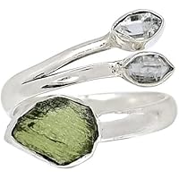 Certified Czech Moldavite & Herkimer 925 Solid Sterling Silver Handmade Jewelry Ring For Women Gift Item For Girls BY CROWNJEWELRY
