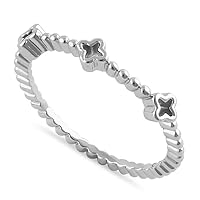 925 Sterling Silver Thin Multi-Greek Cross and Bead Women Stackable Ring