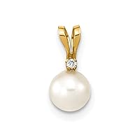 14k Gold Round White Akoya Pearl Diamond Pendant Necklace Jewelry Gifts for Women in Yellow Gold and 5-6mm 6-7mm 7-8mm 8-9mm