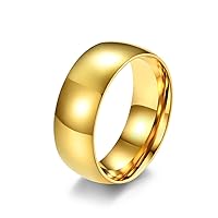 Gold Stainless Steel Wedding Ring for Men Promise Gift Engagement Ring for Women 8mm Wide Band High Polished Size 8-12