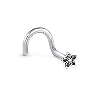316L Surgical Steel, Rhodium Plated Brass Nose Ring Straight, Lbend, Screw, Bone Choose Your Style Antique Heirloom Flower 20G