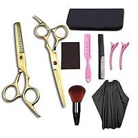 JIESENYU high-end Professional Hairdresser 6-inch Hairdressing Scissors 440C Steel Hair Salon Plating gold (Set2)
