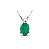 Natural Oval Shape Emerald AA Quality Solitaire Pendant in Platinum From 5x3mm - 8x6mm