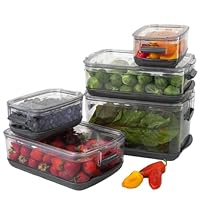 Progressive International Prepworks ProKeeper Food Fresh Produce Storage Container Set, 5- Piece, Clear Containers with Gray Sealed Tight Lids