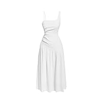Sleeveless Dress for Women Solid Ruched Asymmetrical Neck White One Shoulder Dress