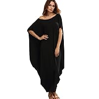 Women's Short Sleeve Harem Maxi Long Dress Ruffle Side Loose Casual Kaftan Dresses Solid Color