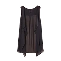 Women Holiday Street Solid Black Sweet Thin Summer All-Match Outerwear Sexy Long Draped Open Stitch Vintage Vests