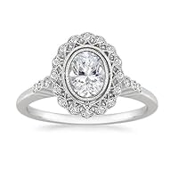 3/4 Ct Oval Cut Simulated Diamond Bezel Set Vintage Wedding Ring Antique Engagement Ring For Women/Girls I14K White Gold Finish In 925 Sterling Silver