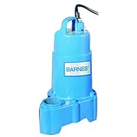 Barnes 112547 Model SP33 Submersible Sump Pump - High-Efficiency for Residential Use, Cast Iron Vortex Impeller, 1/3 HP, 3000 GPH, No Float Switch, 10 Waterproof Cord, 9