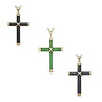 JewelryWeb 14k Yellow Gold Green Jade Cross, Black Onyx Cross or Blue Lapis Cross Pendant Necklace - (20mm x 35mm) - Available with solid 14k 18