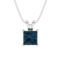1.0 ct Princess Cut Stunning Genuine Natural London Blue Topaz Solitaire Pendant With 16
