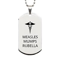 Medical Silver Dog Tag, Measles-Mumps-Rubella Awareness, Medical Symbol, SOS Emergency Health Life Alert ID Engraved Stainless Steel Chain Necklace For Men Women Kids