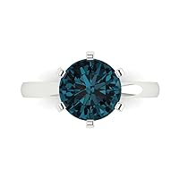Clara Pucci 3 ct Round Cut Solitaire Natural London Blue Topaz Excellent Engagement Bridal Promise Anniversary Ring 18K White Gold