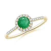 Green Emerald CZ Diamond Solitaire with Accents Ring 925 Sterling Silver 18k Yellow Gold May Birthstone Gemstone Jewelry Wedding Engagement Women Birthday Gift