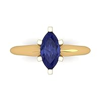 Clara Pucci 0.95 ct Marquise Cut Solitaire Simulated Blue Tanzanite Proposal Wedding Bridal Designer Anniversary Ring 14k Yellow Gold