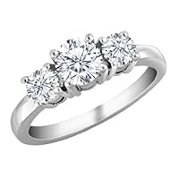 14k White Gold Three Stone Diamond Engagement Ring 1.30 Cttw H-I Color I1-I2 Clarity