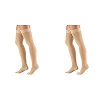 Truform 30-40 mmHg Compression Stockings for Men and Women, Thigh High Length, Dot-Top, Closed Toe, Beige, X-Large (Pack of 2)
