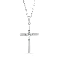 DGOLD Sterling Silver Round White Diamond Cross Pendant for Women (1/10 cttw)