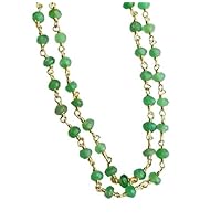 5 Feet Long gem Chrysoprase 3-4mm rondelle Shape Faceted Cut Beads Wire Wrapped Gold Plated Rosary Chain for Jewelry Making/DIY Jewelry Crafts CHIK-ROS-CH-56060