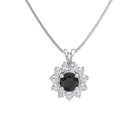 Beautiful Round Shape Created Black Diamond & Cubic Zirconia 925 Sterling Sliver Halo Cluster Pendant Necklace for Women's,Girls 14K White/Yellow/Rose Gold Plated
