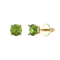 0.1ct Round Cut Solitaire Natural Light Green Peridot Unisex pair of Stud Earrings 14k Yellow Gold Screw Back conflict free