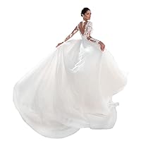 Elegant Lace Beach Wedding Dresses V Neck Long Sleeve Tulle Evening Dress
