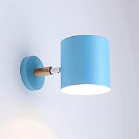 Living Room Wall Lamps - Single Head Color Design Ceiling Lamp, Metal Lampshade Rubber Wood Lamp Body Wall Light E27 Interior Decoration Wall Lights Compatible with Bedside Study (Color : Blue),Wall