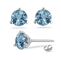 1/2 (0.46-0.55) Cts of 4 mm AAA Round Aquamarine Stud Earrings in 14K White Gold