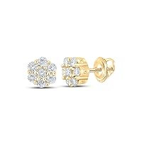 The Diamond Deal 14kt Yellow Gold Mens Round Diamond Flower Cluster Earrings 1/4 Cttw