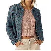 O'NEILL Womens Pippa Crop Flannel Long Sleeve Top, Multi Colored, M