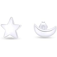 Created Moon Star In 925 Sterling Silver 14K Gold Over Stud Earring for Women's & Girl's