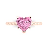 1.95ct Heart Cut Solitaire Rope Twisted Knot Fancy Pink Simulated Diamond 5-Prong Classic Statement Ring 14k Pink Rose Gold
