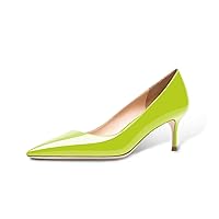 Solid 2.5 Inch Patent Slip On Mid Heel Pointed Toe Stiletto Pumps Shoes for Women