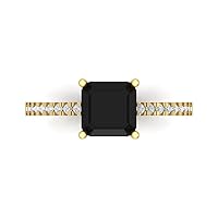 1.66ct Asscher Cut Solitaire W/Accent Genuine Natural Black Onyx Proposal Wedding Anniversary Bridal Ring 18K Yellow Gold