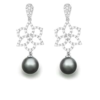 9 mm Tahitian Cultured Pearl and 0.604 carat total weight diamond accent Earring in 14KT White Gold