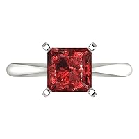 2.1 ct Brilliant Princess Cut Solitaire Red Garnet Classic Anniversary Promise Engagement ring Solid 18K White Gold for Women