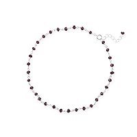 925 Sterling Silver 9.5 Inch + 1 Inch Bead Anklet Inch 2.5mm X 3.5mm Garnet Beads Jewelry for Women
