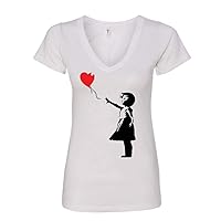 Manateez Women's Banksy Balloon Girl V-Neck Tee Shirt