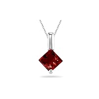 January Birthstone - Garnet Solitaire Pendant 4mm AAA Quality Princess Shape in 14K White Gold