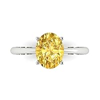 2.1 ct Oval Cut Solitaire Yellow Simulated Diamond Classic Anniversary Promise Engagement ring Solid 18K White Gold for Women