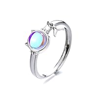 LUTAKU Cute Moonstone Cat Rings for Women Girls 925 Silver Adjustable Open Ring Animal Ring Best Friends Jewelry Gift