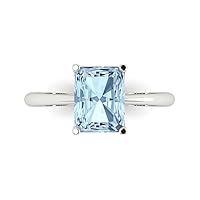 Clara Pucci 2.45ct Radiant Cut Solitaire Natural Light Sea Blue Aquamarine 4-Prong Classic Statement Ring 14k White Gold for Women