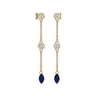 1/4 Carat TW Round Natural Diamond and Gemstone Drop Dangle Earrings in 14K White and Yellow Gold for Women (Available in Tanzanite, Aquamarine, Emerald, Sapphire, Ruby) By TimeLe$$ Classics