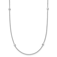18k White Gold Diamond Stations Necklace 18 Inch Measures 2.7mm Wide Jewelry for Women