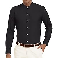 Mens Black Solid Long Sleeve Cotton Nehru Collar Shirt NSH1008